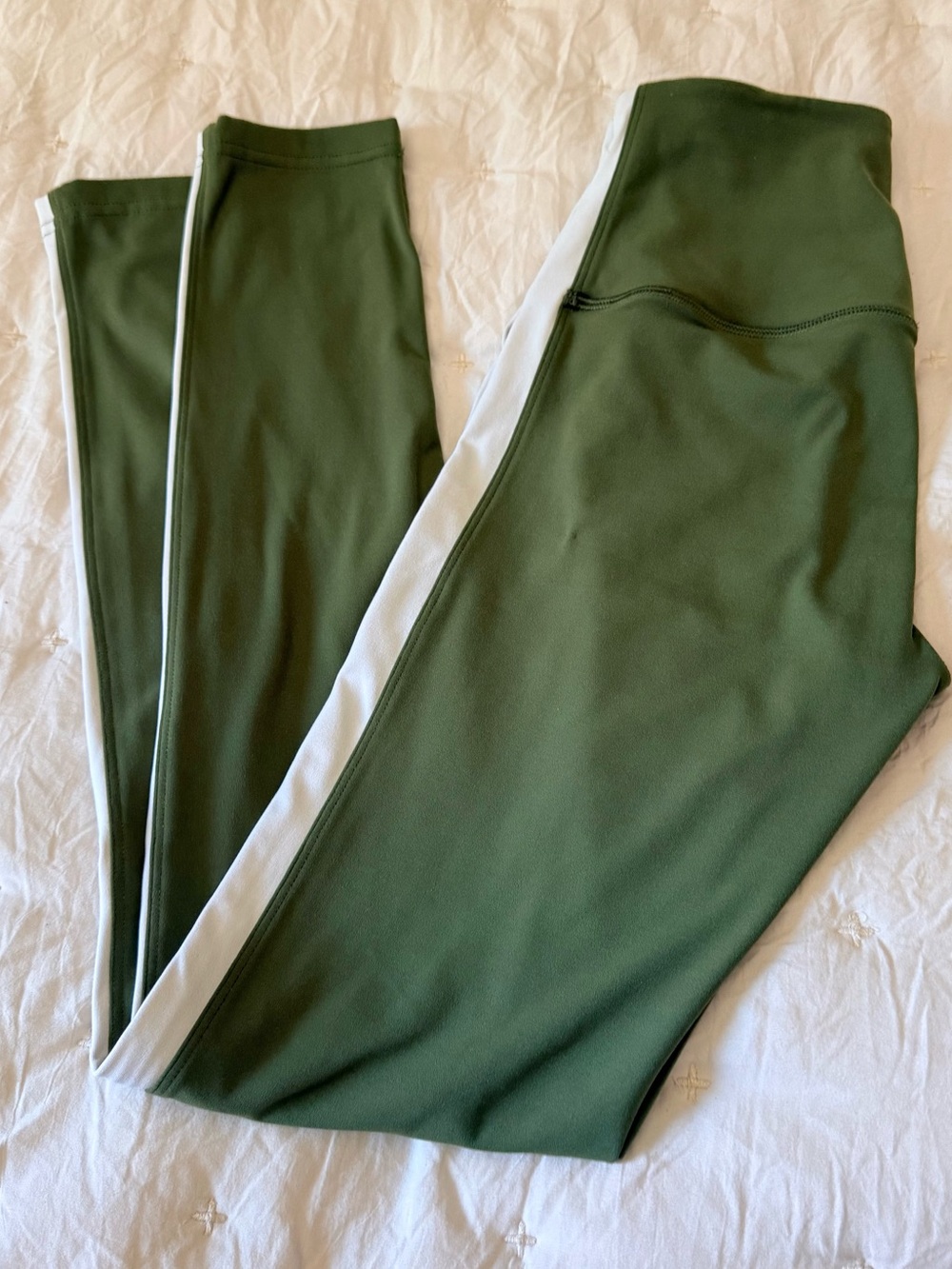 Splits59 Olive Leggings with White Side Stripe - CLARE HIGH WAIST RIGOR